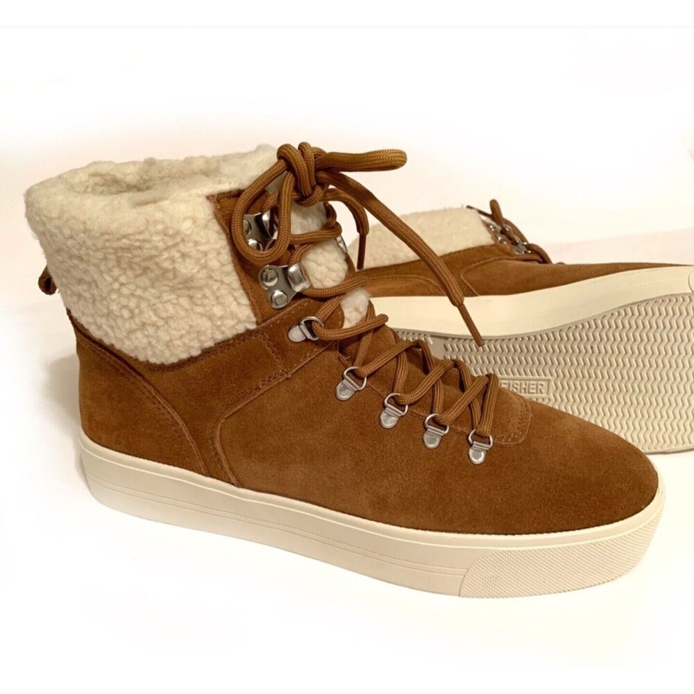 MARC FISHER Womens Daire Sherpa SUEDE Leather Sneaker Boots 10M EUC